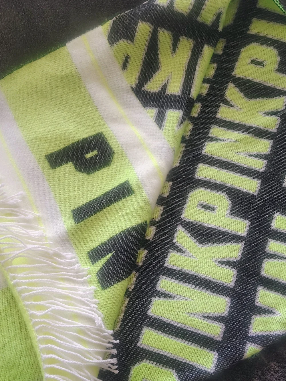PINK Victoria's Secret Neon Yellow & Black Logo Fringe Scarf Wrap